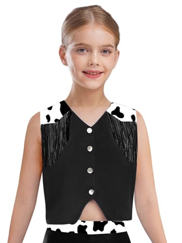 Girls Cute Vest Printed Patchwork Vest Kids V-neck Outfits Western Outwear