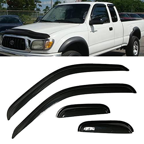 Smoke Tinted Window Sun Rain Visors Vent Guard Deflector Shade Compatible with Toyota Tacoma Extended Cab 1995-2004