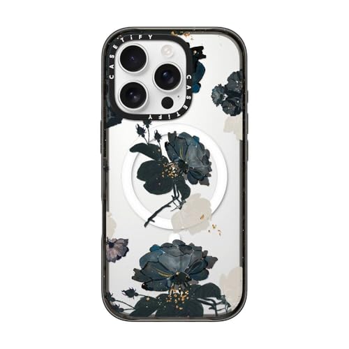 Coque iPhone 16 Pro noire transparente à motif floral blanc par CASETiFY Impact
