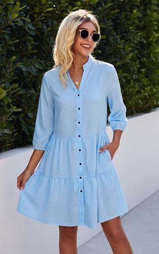 Image of CCTOO Women's Summer Dresses Casual V Neck Button Down 3 /4 Sleeve Floral Print Loose Flowy Shirt Dress