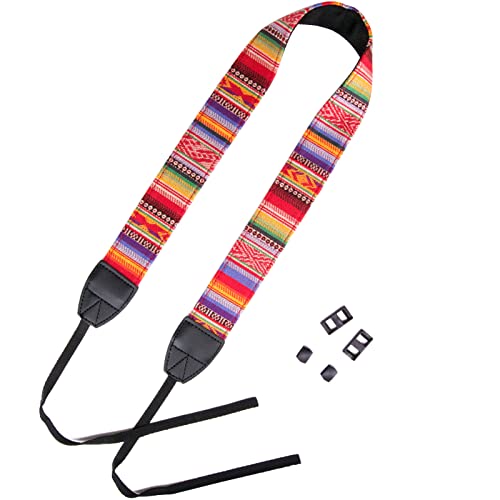 Wolven Canvas Camera Neck Shoulder Strap Belt Compatible With All Dslr/Slr/Men/Women Etc, Red Stripe Pattern #TOP3