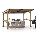 Sunjoy Wooden Grill Gazebo 10 ft. x 12 ft. Outdoor Cedar Frame BBQ Gazebo, Backyard Hot Tub Gazebo with Metal Hardtop Roof, Exclusive PowerPort and Bar Shelves