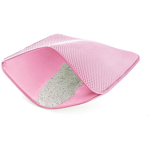 Image of Cat Litter Mat 12x12 Inch - Double Layer Open Edge Design, Waterproof & Urine Proof, EVA Material, Durable and Washable Litter Trapping Mat (Pink)