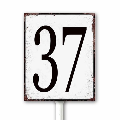 Aluminum Number Sign 37 Metal Numbered Yard Sign With Stake Outdoor for Tennis Court, Parking Lots, Floor, Dock, Court, Aisle, Field, Farm 20x30 CM High Visibility Rust Free (Retro White) — image 1