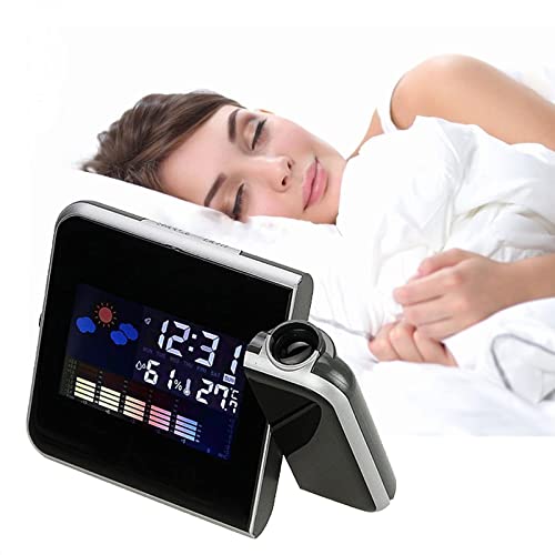 Pstuiky Creative Lcd Projection Digital Weather Alarm Clock Led Backlight Color Display Desk Time Display Weather Function Alarm Snooze Alarm Clock Home Decor 2023 #TOP29
