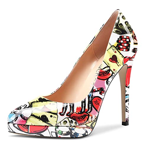 Aachcol Women Platform Stiletto High Heel Pumps Close Pointed Toe Slip-on Shoes Wedding Office Party Dress Classic 5 Inches