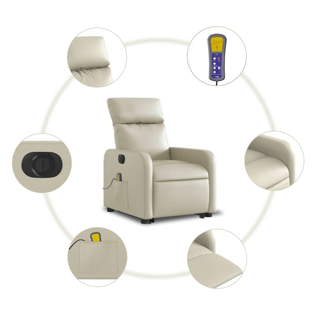 Sillón elevador eléctrico reclinable con masaje por vibración, 6 puntos de masaje, función elevación e inclinación hasta 135°, estructura estable de madera