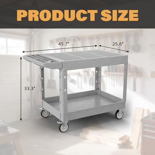 Sylritha Heavy Duty Utility Rolling Tool Cart, 1000 lbs Capacity Flat Top Plastic Utility Service Cart with Two Trays and Wheels, 46 x 26-Inch Work Cart for Storage, Garage, Warehouse, Workshop, Gray - Image 8