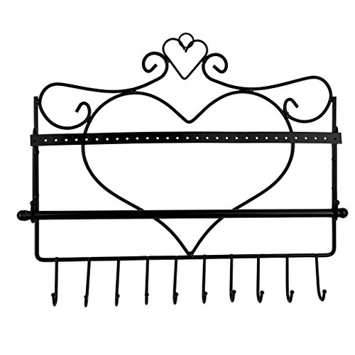 Rbenxia Wall Mount Heart Shape Jewelry Organizer Hanging Earring Holder Necklace Jewelry Display Stand Rack Black