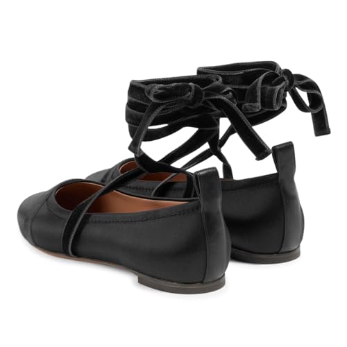 miss left Women Lovely Closed Round Toe Satin Ballet Flats Strappy Ankle Strap Comfy Party Dating Dressy Shoes Size 4-16 US2