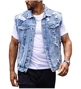 Floerns Men's Distressed Ripped Jean Vest Sleeveless Button