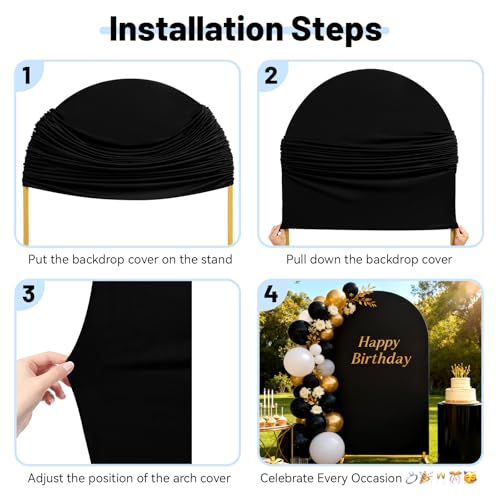 Image of SoarDream Black Arch Backdrop Cover 6.6FT Spandex Fitted Black Photo Arch Covers Round Top Chiara Arches Backdrop Cover Fabric for Birthday Balloon Wedding Party Decoration