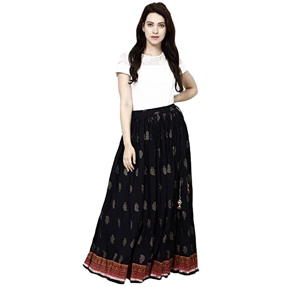 Prijam Women's Traditional Ethnic Lehenga Flaired Long Rayon Skirt | Wedding | Party | Embroidery Work Free Size Skirt Wear (Color-blue)