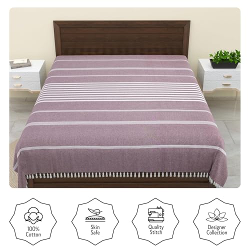Image of 210 TC Handmade Double Bedsheet | Without Pillow Cover | Handloom Cotton Bedsheets for Double Bed | Bed Sheet Size (90X100 Inches, 7.5 x 8.3 Feet | Rose Ebony)