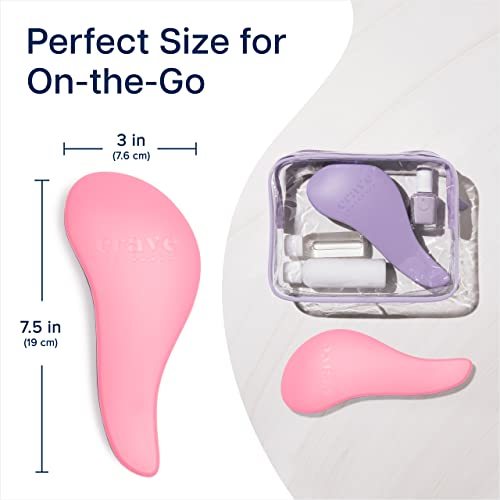 Crave Naturals Glide Thru Detangling Brush for Adults and Kids - Detangler Brush for Curly or Straight, Wet or Dry Hair - Gentle on Tangles Hair Comb - 7.5x3-Inch, Pink and Purple (Pack of 2)