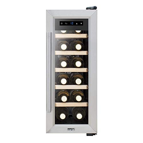 Baridi 12 Bottle Wine Cooler Fridge with Touch Screen Controls & LED Light, Low Energy A, Stainless Steel/Black