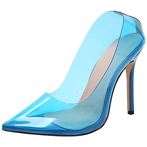 Trendenzy Women's Clear High Heels Pointed Toe Stiletto Dress Pump Transparent Slip On Shoes