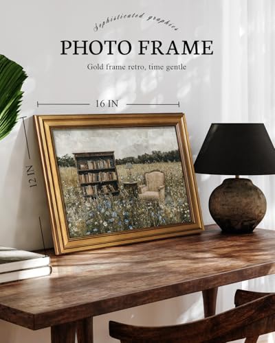 Image of VIYYIEA Vintage Gold Framed Wall Art for Living Room, Books Canvas Prints Home Decor, Fantasy Painting Picture, Bedroom Wall Decor Gifts for Friends or Family -【The Garden of Spirit】-(16L x 12W)