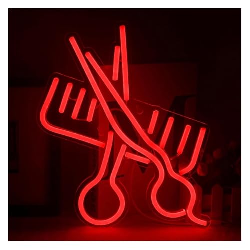 Luminaire néon ciseaux rouge au design épuré pour décoration murale chic