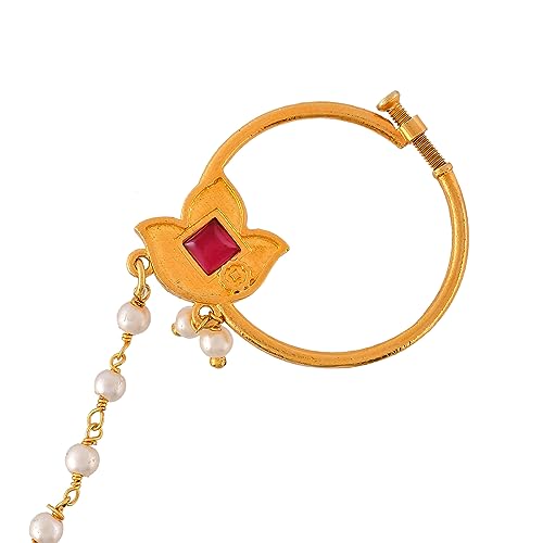 Enameled Floral Red Stone Nose Ring