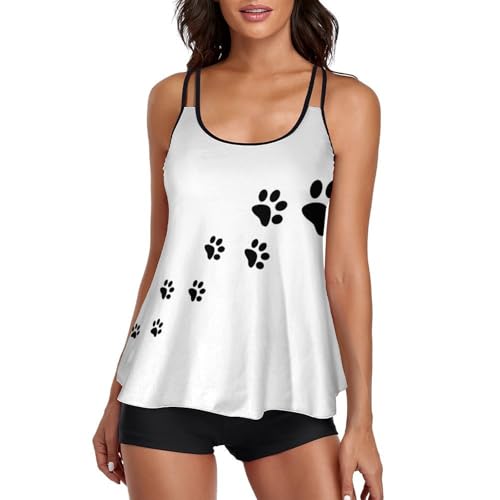 Tankini con estampado de huellas de animales y pantalones cortos para mujer