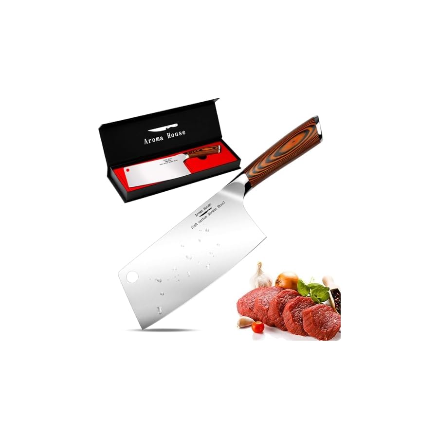 Cleaver-Knife-Ultra-Sharp-Meat-Cleaver-7-inch-Butcher-Knife-High-Carbon-German-Stainless-Steel-Chef-Knives-for-Kitchen-and-Restaurant Aroma House Cleaver Knife Ultra Sharp Meat Cleaver 7 inch Butcher Knife. High Carbon German Stainless Steel Chef Knives for Kitchen and Restaurant