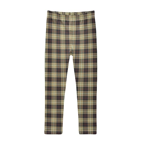 Hunting Tartan Brown Plaid Pattern Girls Leggings Dance Running Workout Yoga Pants