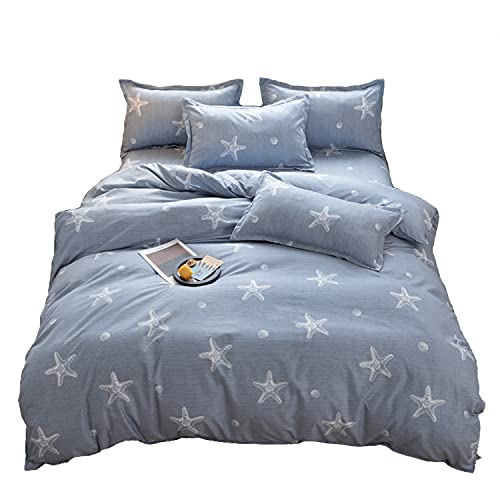 ED-Lumos Funda nórdica Juego de Ropa de Cama 4 Piezas para Cama 135-150cm Funda de Edredón 240x220cm Sábana encimera 230x250cm Funda de Almohada 48x74cm Poliéster Azul Claro con Estrella del mar