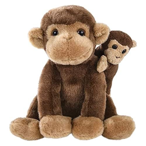 Mom and Baby Mini Monkey Stuffed Animals for Boys and Girls, Safari Baby Shower Decorations, Nursery Decor, Zoo Animals for Toddlers, Realistic Toys, Soft, Huggable and Squeezable (Monkey)