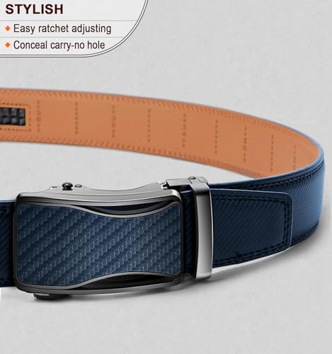 Image of BULLIANT Mens Ratchet Belt, Leather Adjustable Slide Belt For Mens Dress Casual Pant 1 3 /8 inch,Size Adjustable