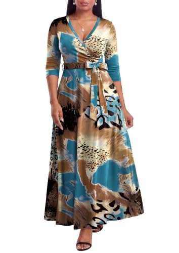 Image of FANDEE Plus Size Maxi Dress for Women Casual Summer Sundress V-Neck 3 /4 Sleeve