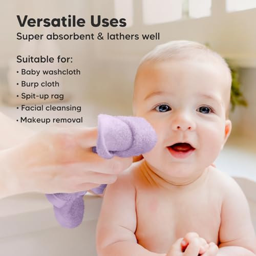 Image of 6-Pack Baby Washcloths - Soft Absorbent Viscose from Bamboo Washcloths for Face, Body, Baby Towels for Newborn, Kids, Toddlers, Infant,Gentle on Sensitive Skin,10x10 Reusable Face Towels(Soft Lilac)