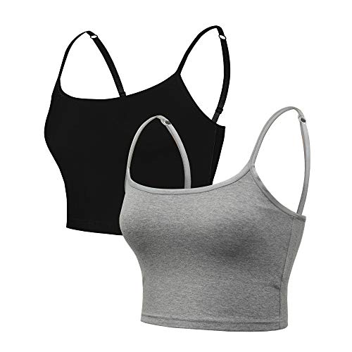 Ritera Camisole for Women, Cami with Built-in Shelf Bra Stretch Spaghetti Straps Tank Top A-Short-Black&Gray/X-Large