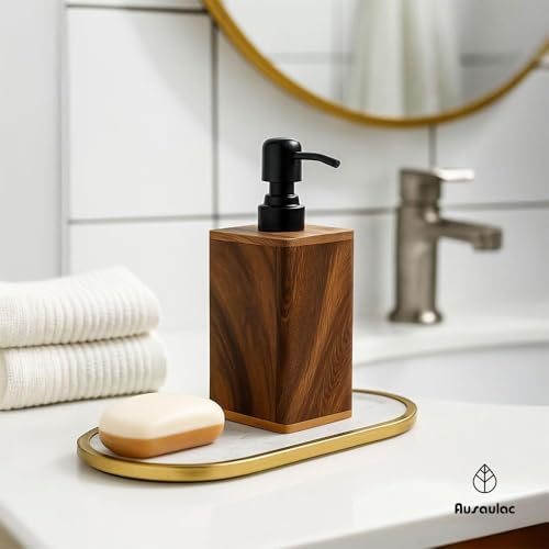 Image of Solid Wood Soap Dispenser for Bathroom,Kitchen -Wooden Refillable Hand Soap Pump, Lotion Dispenser, Bathroom Accessories, Wood Lotion Container (14oz /400ml)