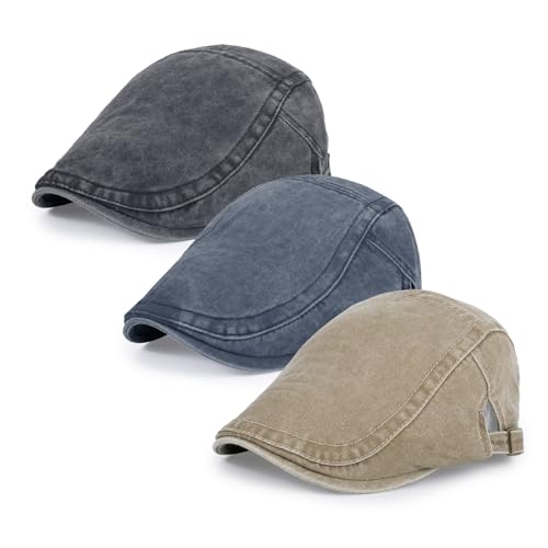 Image of 3Pcs Men's Newsboy Caps Cotton Cooling Hat Adjustable Flat Cap for Men