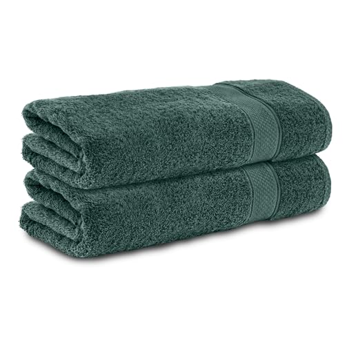 Komfortec Lot de 2 Serviettes 50x100 cm, 100% Coton, Douces et Absorbantes, Serviettes de Toilette, Vert Foncé