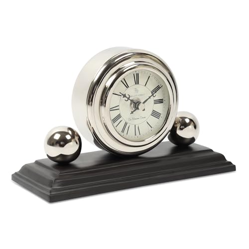 Image of Decor de Maison Brings Handcrafted Orbitron Table Clock for KidsRoom, Living Room, Bedroom, Study Table, Office|Classic Non-Ticking Tabletop Battery Operated Analog Desk Clock in Silver (22x9x13cm)
