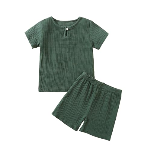 Image of Toddler Boy Short Sleeve T-Shirt Shorts Sets, 100% Cotton Boy Summer Outfits (Green, 12-18 Months)