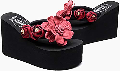 Image of QZUnique Women Flip Flop, Thong Wedge Platform Sandals Arch Support Slippers High Heel Comfortable Cushion Shoes Summer Beach