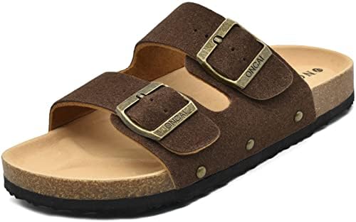 ONCAI Sandalen Damen Kork-Fußbett Pantoletten Damen Flach Rutschfest Sommer Badelatschen Mit Verstellbarer Rieme Größe 36-43