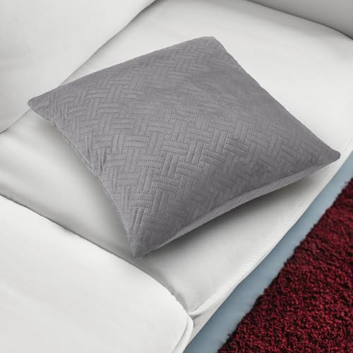 Image of Encasa XO Quilted Velvet Cushion Covers, Pillow Covers, No Inserts Grey | 16 inchx16 inch | Double Sided Texture | Hidden Zipper | Machine Washable | Set of 2