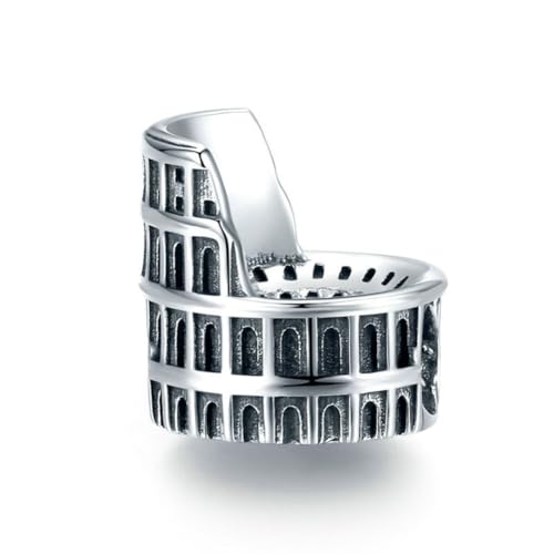 Abalorio de plata de ley 925 con diseño de torre del Coliseo de Notre-Dame de París, dije de casa de la Biblia, dije de Navidad para pulsera Pandora, talla única, Plata de ley