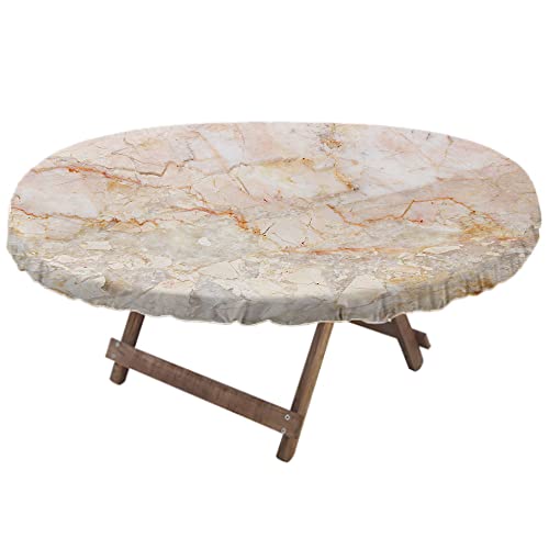 Esfvrg Marble Oval Table Cloth, Mine Pattern Design Natural Fractures Realistic Stained Surface Art Print, Indoor Dining And Outdoor Patio Festival Use, Fits 42" X 60" Table, Orange Sand Brown #TOP1