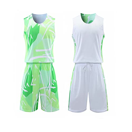 Topeter - Topeter Reversible Athletic Basketball Jersey Suit Sports Shorts Adult Basketball Set for Men(Green 2XL)