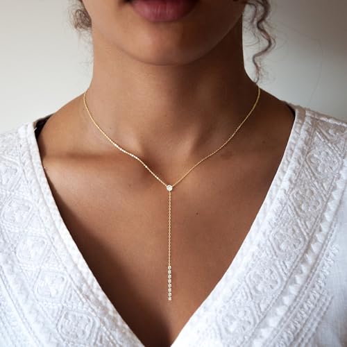 Ewrkbr Long Necklaces for Women, Charm Gold Lariat Necklace 14k Gold Plated Teardrop Drop Necklace Dainty Long Gold Necklaces for Women Trendy Simple Butterfly Pearl Y Long Necklace Jewelry for Women2