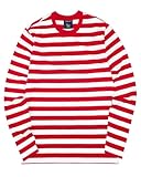 Zengjo Striped Long Sleeve Shirt Men(XXL,RED&White)