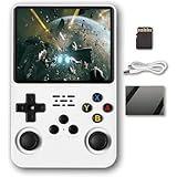 Uchykuxe R36S レトロハンドヘルドゲーム機 11以上のシミュレータ、日本語など多くの言語をサポート、64GB TFカード、EmuELEC-Linuxシステムをサポート、オープンソースシステムと3.5インチ IPSスクリーン、ミニビデオコンソール、デュアル3Dジョイスティック (白い)