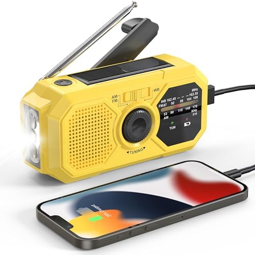Emergency Weather Radio 2000mAh, Portable AM FM NOAA Radios with Crank SOS Alarm