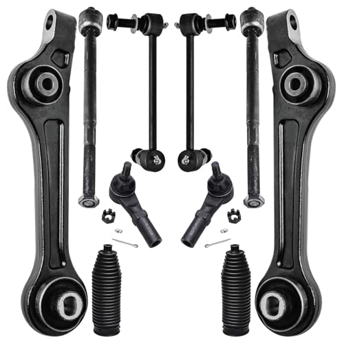 Image of Detroit Axle - 10pc Front End Control Arms Kit for 2011-2020 Dodge Charger 2011-2018 Challenger 2011-2014 Chrysler 300, 2 Lower Rearward Control Arms 2 Sway Bars 4 Outer Inner Tie Rods 2 Boots