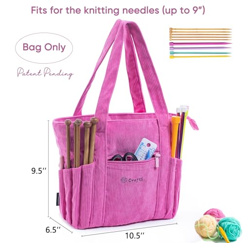 Image of MYBAGZING Crochet Bag and Tote - Corduroy Yarn Bag - Yarn Holder for Crocheting - Crochet Storage Bag for Crochet Hooks, Crochet Accessories, Knitting Bag for Crochet Lovers, Mom Gift